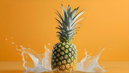 Generative ai. a pineapple with a splash of water on it, pineapple, pineapples, professional fruit photography, photoshoot, transparent background, beautiful wallpaper, tropical fruit