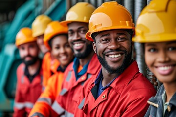 Group of Smiling Construction Workers Wearing Uniforms
