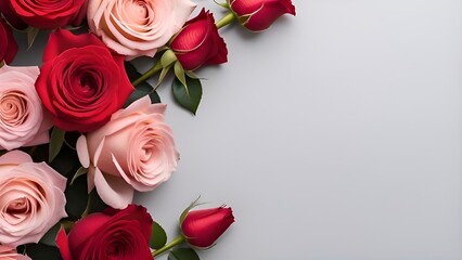 Generative ai. a bunch of red and pink roses on a white surface, roses background, rose background, romantic mood, decorative roses, roses, beautiful wallpaper, flowers in background