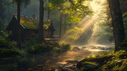 Peaceful Haven - Serene Forest Retreat with Cozy Hut, Tranquil River, and Ethereal Atmosphere