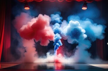 red and blue and white smoke colorful smoke powder spotlights 
