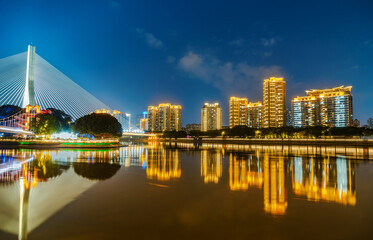Fototapeta premium Night, Beautiful Urban Landscape, Fuzhou, Fujian, China