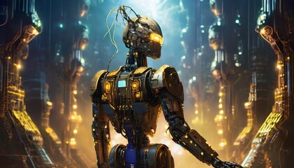 Naklejka premium artificial intelligence robots work in industry 