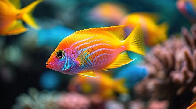 VIbrant tropical mesmerizing fish in ocean. AI generated image