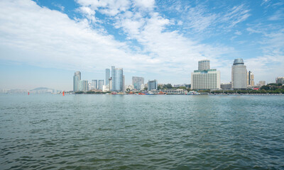 Fototapeta premium Cruise Terminal and Urban Skyline in Xiamen, China