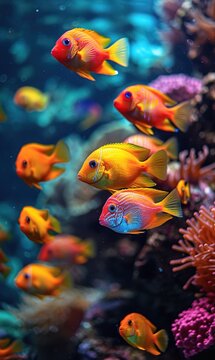 VIbrant tropical mesmerizing fish in aquarium. AI generated image