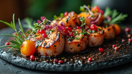 Obraz premium Culinary Delights Artfully presented and appetizing food arrangement, appealing to culinary interests