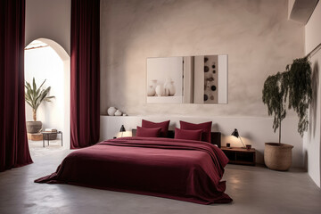 Colorful minimal bedroom interior design with bed and luxury decoration