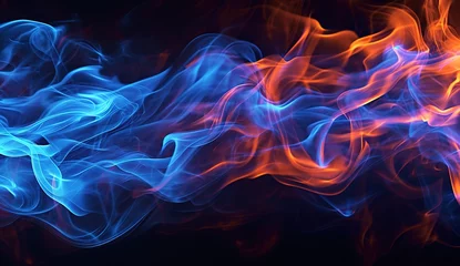 Fotobehang Dance of the Elements: A vibrant display of fiery orange and cool blue flames, illustrating the eternal struggle and harmony between fire and water © Яна Деменишина