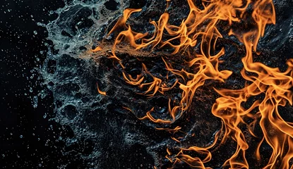 Foto op Aluminium Dance of the Elements: A vibrant display of fiery orange and cool blue flames, illustrating the eternal struggle and harmony between fire and water © Яна Деменишина