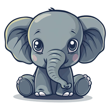 simple detailed illustration of a cute baby elephant transparent background