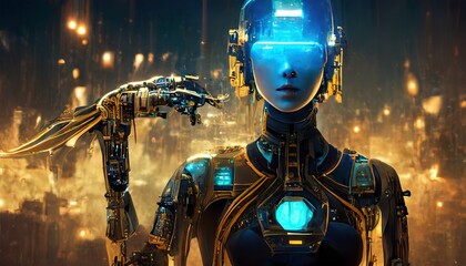 Fototapeta premium artificial intelligence robots work in industry 