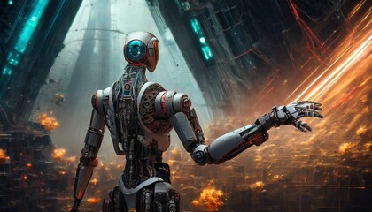 Fototapeta premium artificial intelligence robots work in industry 