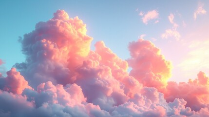 Sunset Serenity: Bushy Clouds Background with Soft Color Gradient, Creating a Calm and Tranquil Sky for a Peaceful Website Ambiance. - obrazy, fototapety, plakaty