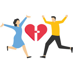 Valentine's day, man and woman holding heart balloon, girlfriend and boyfriend couple, hearts sign, Vector illustration design concept in flat style