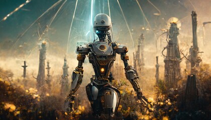 Naklejka premium artificial intelligence robots work in industry 