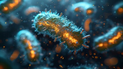 Obraz na płótnie Canvas Microbial Motion: Dynamic Digital Art of Bacteria in Action