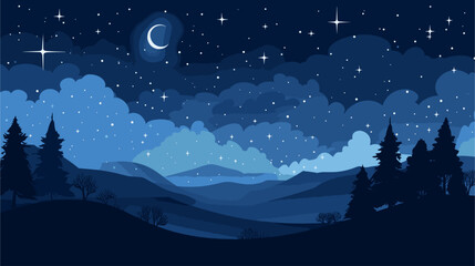 Obraz na płótnie Canvas serenity of nighttime in a vector scene featuring a starlit sky with celestial bodies shining brightly against the dark backdrop .simple isolated line styled vector illustration