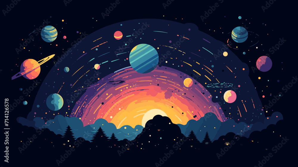 Wall mural magic of celestial events in a vector art piece showcasing phenomena such as meteor showers eclipses