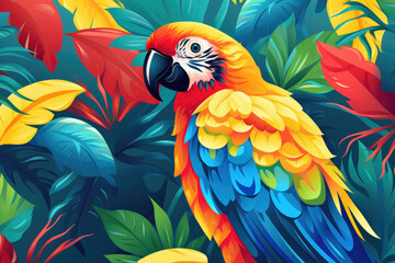 Fototapeta premium Colorful tropical leaves background, quetzal bird wallpaper