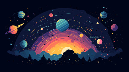 magic of celestial events in a vector art piece showcasing phenomena such as meteor showers eclipses and other astronomical occurrences .simple isolated line styled vector illustration - obrazy, fototapety, plakaty