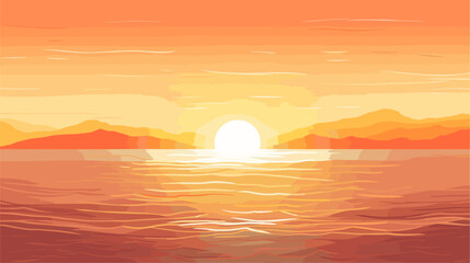 Convey the mystique of sunrise and sunset over the sea in a vector art piece showcasing scenes of the sun casting warm hues across the horizon reflecting on the water's surface .simple isolated line