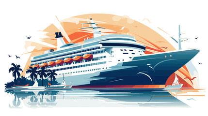 Convey the grandeur and elegance of cruise ships in a vector scene featuring luxurious vessels open decks and passengers enjoying the leisurely experience of cruise travel .simple isolated line styled - obrazy, fototapety, plakaty