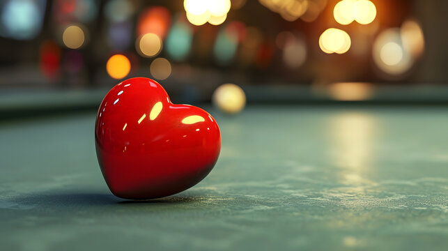 A passionate game of love and competition, the red heart on the pool table embodies the fiery spirit of indoor sports and the thrill of sinking a perfectly aimed pool ball