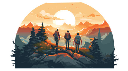 sunset in the mountains with travers. .simple isolated line styled vector illustration