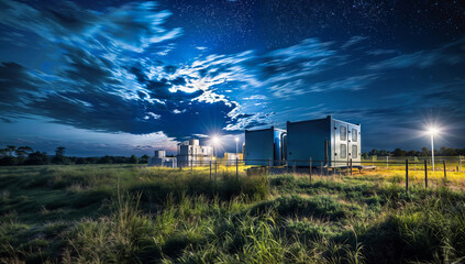Power in the peaks: Sustainable energy system amidst snowy vista - obrazy, fototapety, plakaty