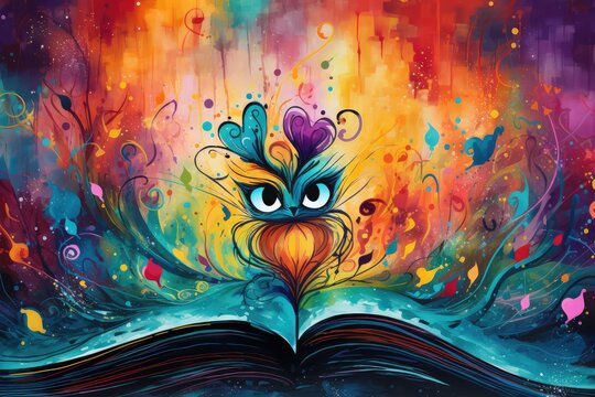 Colorful fantasy book with abstract floral pattern and heart. Abstract background March 2: Read Across America Day