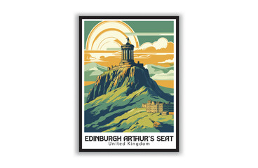 Edinburgh Arthur's Seat, United Kingdom. Vintage Travel Posters. Famous Tourist Destinations Posters Art Prints Wall Art and Print Set Abstract Travel for Hikers Campers Living Room Decor