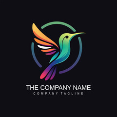 A colorful hummingbird logo on a dark background