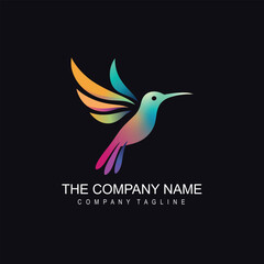 A colorful hummingbird logo on a dark background