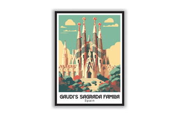Gaudi's Sagrada Familia, Spain. Vintage Travel Posters. Famous Tourist Destinations Posters Art Prints Wall Art and Print Set Abstract Travel for Hikers Campers Living Room Decor

