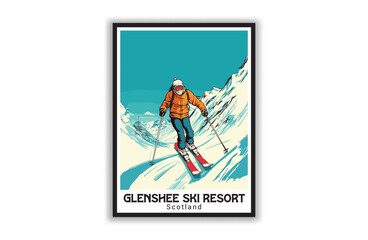 Glenshee Ski Resort, Scotland. Vintage Travel Posters. Famous Tourist Destinations Posters Art Prints Wall Art and Print Set Abstract Travel for Hikers Campers Living Room Decor