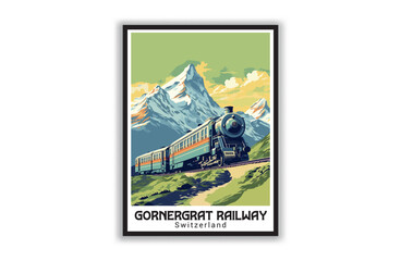 Gornergrat Railway, Switzerland. Vintage Travel Posters. Famous Tourist Destinations Posters Art Prints Wall Art and Print Set Abstract Travel for Hikers Campers Living Room Decor