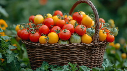 Harvest tomatoes in the garden