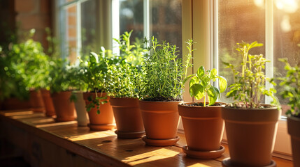 Grow your own trend, people growing veggies and herbs indoors on a sunny windowsill. Growing edibles, grow herbs and veggies on a budget