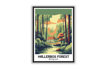 Hallerbos Forest, Belgium. Vintage Travel Posters. Famous Tourist Destinations Posters Art Prints Wall Art and Print Set Abstract Travel for Hikers Campers Living Room Decor
