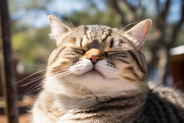 Cute cat closing eyes in sunny weather