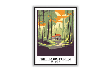 Hallerbos Forest, Belgium. Vintage Travel Posters. Famous Tourist Destinations Posters Art Prints Wall Art and Print Set Abstract Travel for Hikers Campers Living Room Decor
