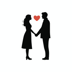 Couple holding hands, man and woman dating, vector silhouette. People in love