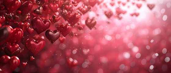 A cluster of crimson hearts drifts playfully in the air, resembling ripe berries glowing in the soft light