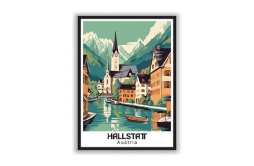 Hallstatt, Austria. Vintage Travel Posters. Famous Tourist Destinations Posters Art Prints Wall Art and Print Set Abstract Travel for Hikers Campers Living Room Decor