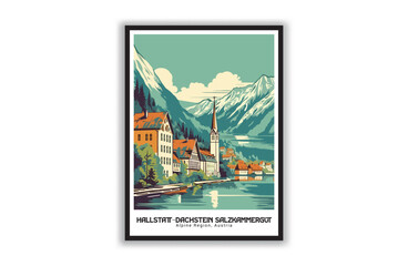 Hallstatt-Dachstein Salzkammergut Alpine Region, Austria. Vintage Travel Posters. Famous Tourist Destinations Posters Art Prints Wall Art and Print Set Abstract Travel for Hikers Campers Living Room 