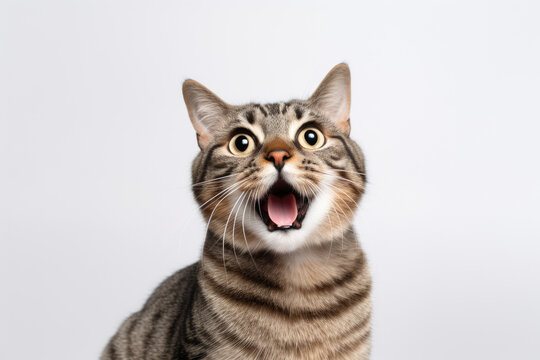 Cute cat with coffee and black stripes, isolated white background