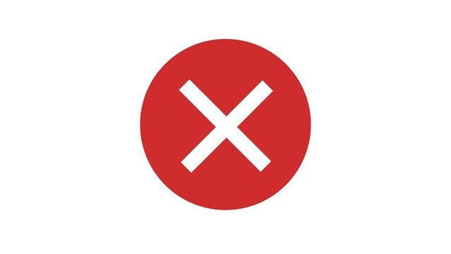 cross, rejected, wrong sign symbol icon 2d animation. 4k video isolated on white background