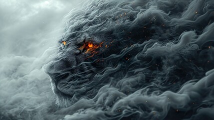 A lion made of smoke made with Ai generative technology - obrazy, fototapety, plakaty