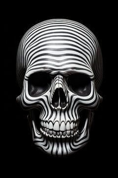 Dark background, black and white striped skull wallpaper